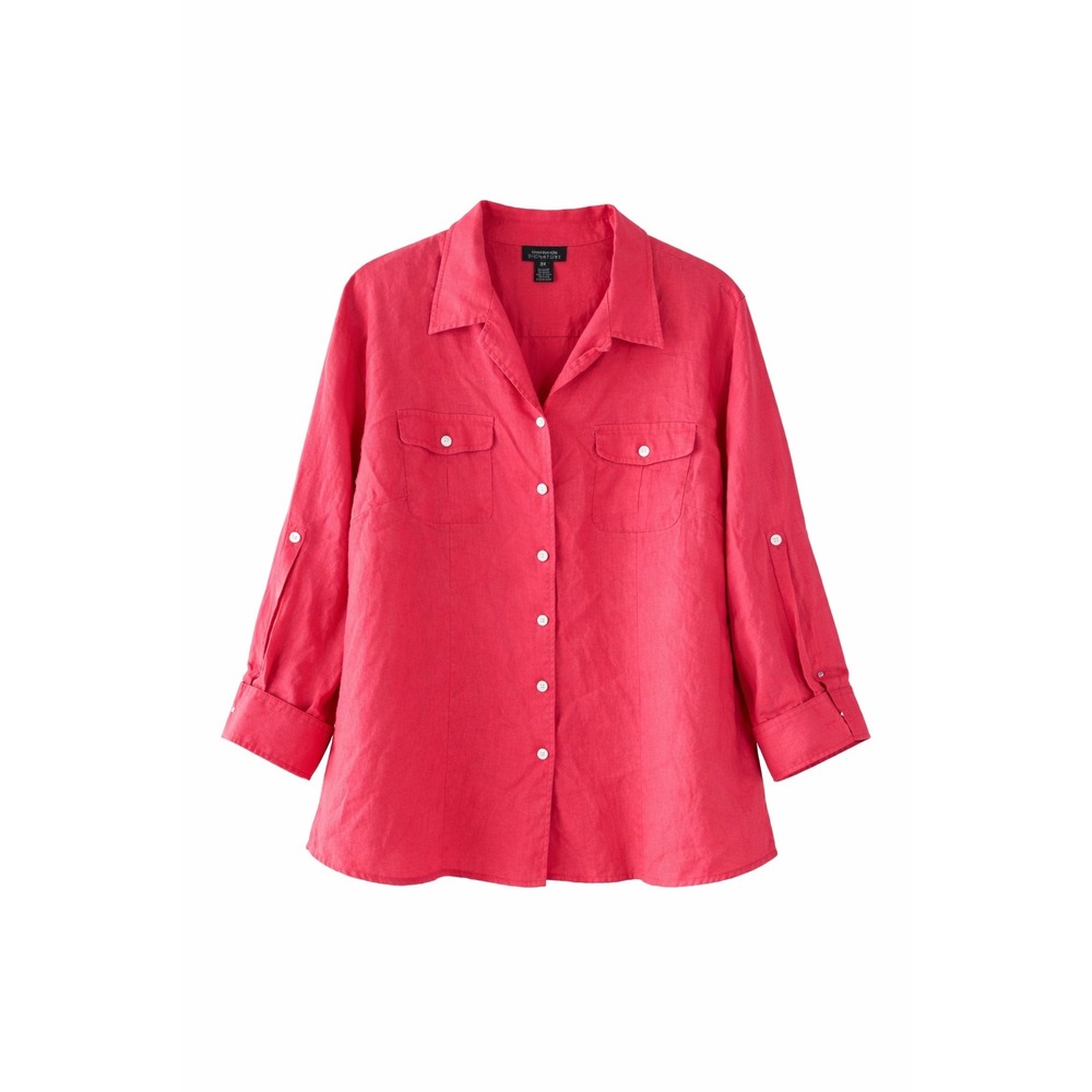 Jones New York Signature Linen Shirt 3X‎ Pink Button Front Plus Size Coastal